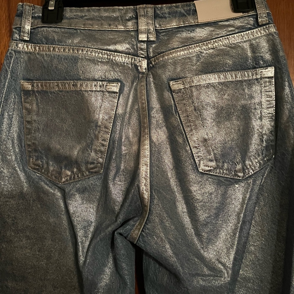 Zara women’s Metallic Silver Straight Jeans - Picture 8 of 12